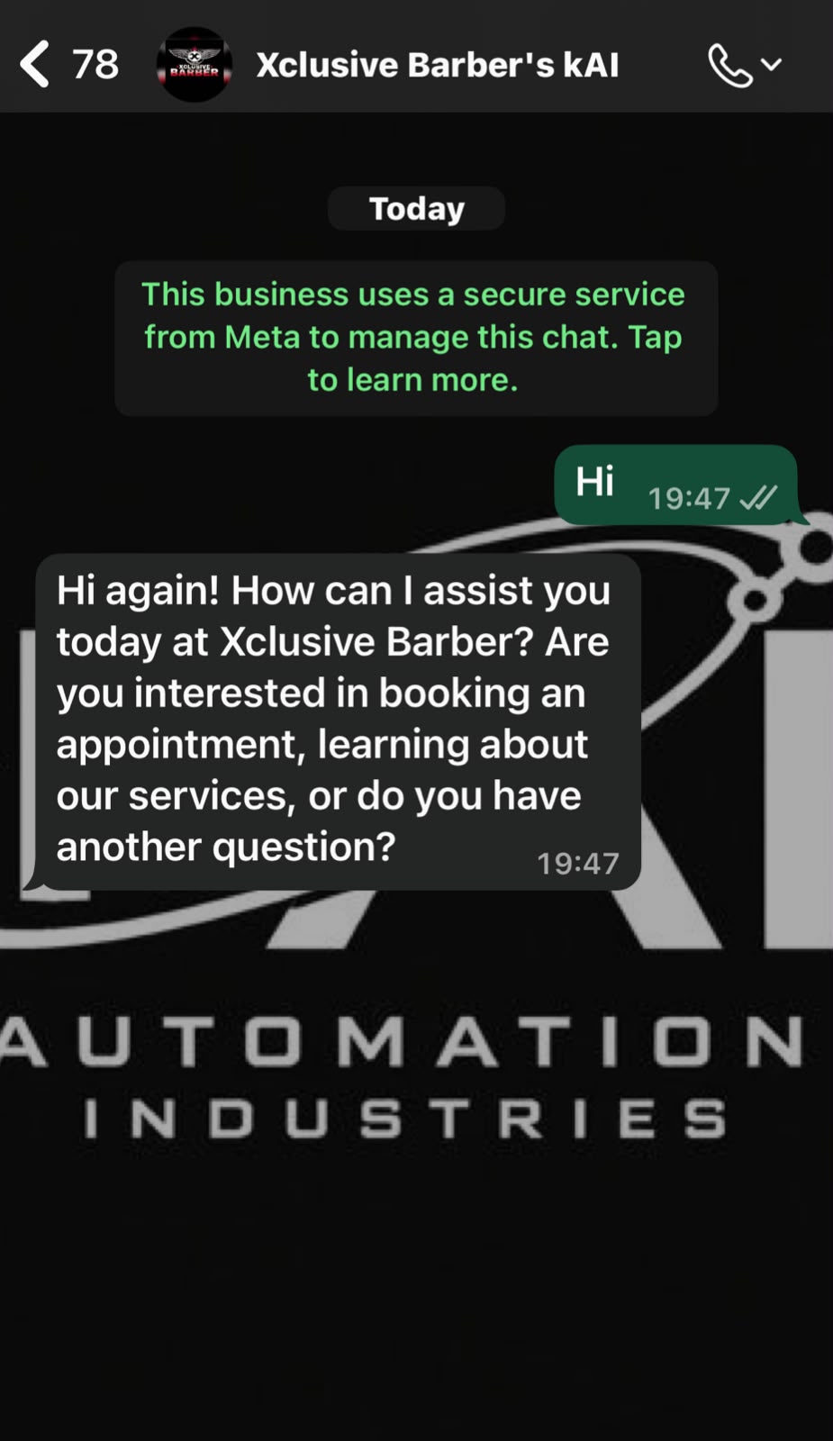 Xclusive Barber kAI WhatsApp assistant conversation